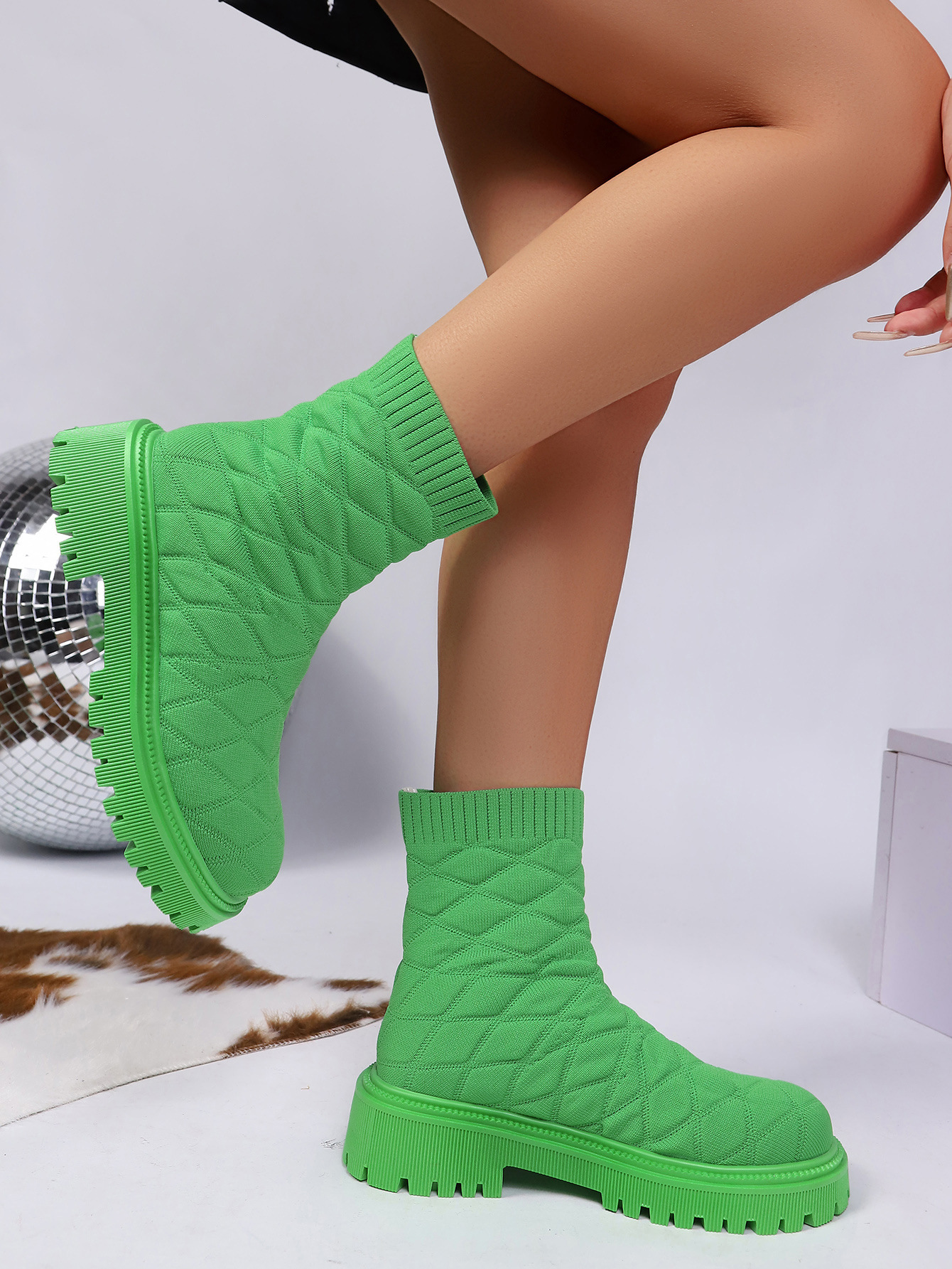 Quilted Mesh Sock Ankle Boots — detail view 6