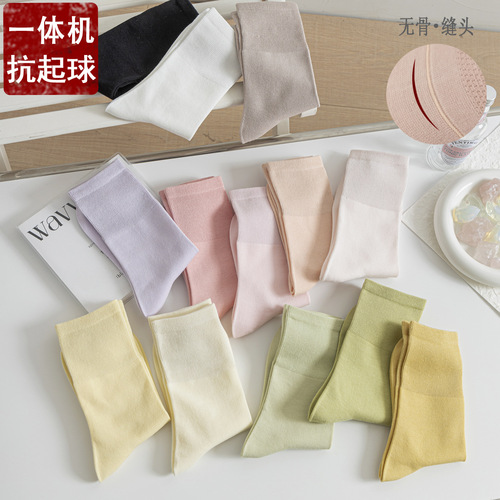 Autumn and winter new women's socks pure cotton yarn mid-tube socks candy-colored cotton socks boneless socks Japanese confinement socks pile socks