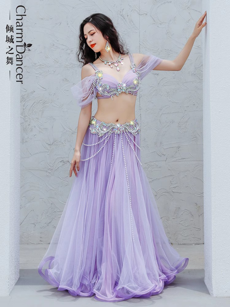Qingcheng Dance 2023 New Belly Dance Performance Dress Fairy Double-Layer Large Dress popsong Competition Performance Dress