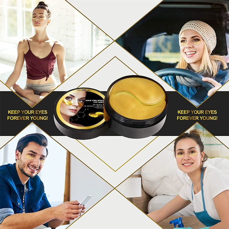 Кросс-бордерная маска для глаз YURHERSU с 24K золотым коллагеновым протеином для улучшения мешков под глазами и тонких линий, увлажняющая маска для глаз