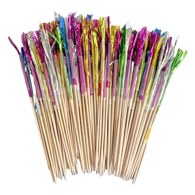 En stock desechable palo de bambú arte de la borla palo de color artesanía palo de flor fruta pastelería decorativo flor palillo