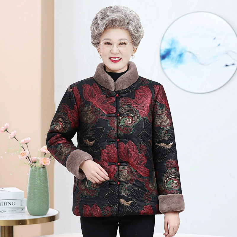 2024 осень и зима новый средний и пожилой женский костюм мама мода новый китайский стиль с воротником, хлопчатобумажная куртка
