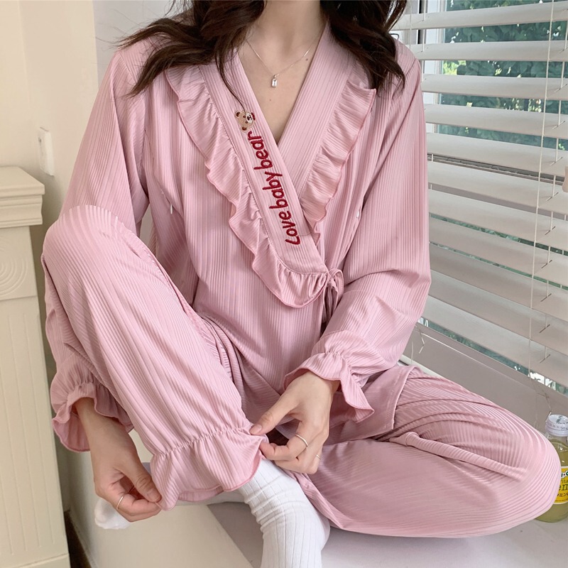 Moon clothing modal summer thin postpartum ice silk out to absorb sweat pregnant women to give birth to feed pajamas maternal lactation