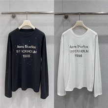 明星同款25新款1996字母烫金烫钻宽松棉麻长袖T恤防晒衫男女同款