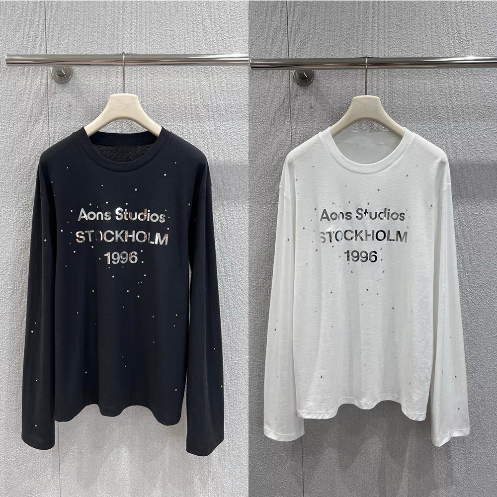 明星同款25新款1996字母烫金烫钻宽松棉麻长袖T恤防晒衫男女同款