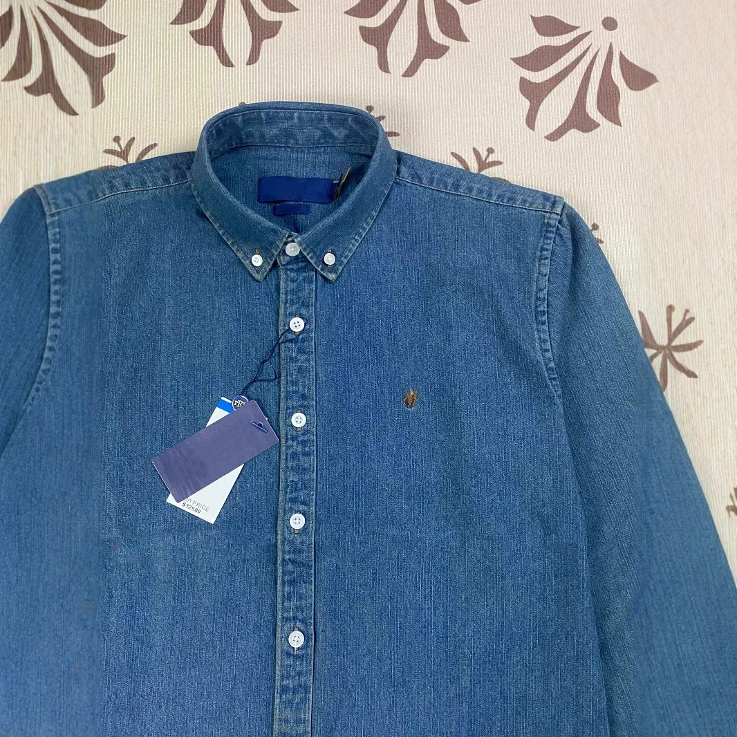 RL Raff Colorful Pony Logo Джинсовая рубашка Женская рубашка-поло с длинным рукавом Весна и осень Американский стиль с вышивкой.