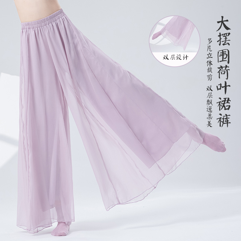 Classical Dance Pants for Women, New Style, Ancient Style, Double-Layer Wide-Leg Pants, Performance Practice Clothes, Chinese Modern Ethnic Dance, Flowing Gauze