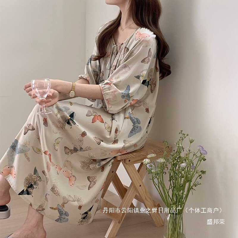厂家直销棉绸睡裙女夏季薄款绵绸睡衣清冷蝴蝶吊带国风新中式可外|undefined