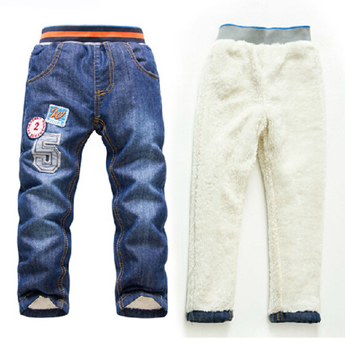 Children's autumn and winter jeans for small and medium-sized children's thick cashmere, boy's cashmere straight pants, baby's warm pants