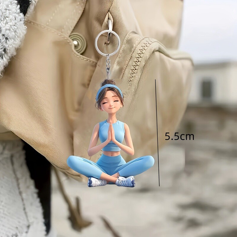 Cross-Border New Acrylic Cartoon Flat Yoga Girl Car Pendant Home Decoration Keychain Pendant