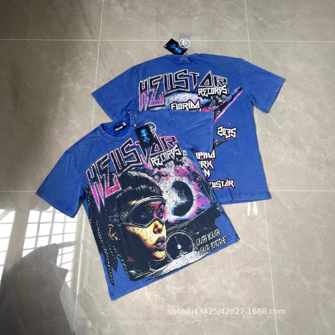 Camiseta de Manga Corta, Estampada, Holgada y de Algodón Peinado, Cuello Redondo