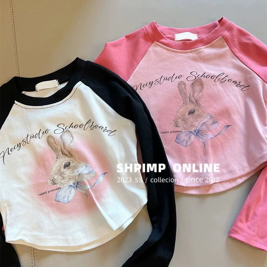 Футболка для девочек 2025 весной мультяшный кролик с рукавами