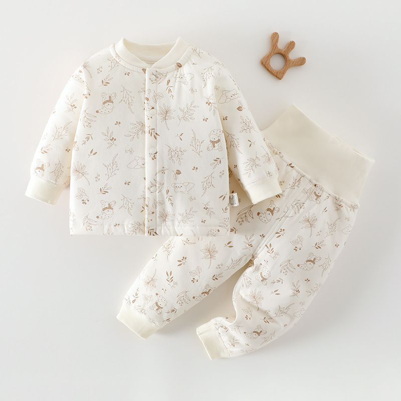 Dual-Purpose Crotch Baby Thin Cotton Jacket 40g Quilted Thickened Baby Cotton Clothing Autumn and Winter Cotton Coat Two-Piece Set Pants