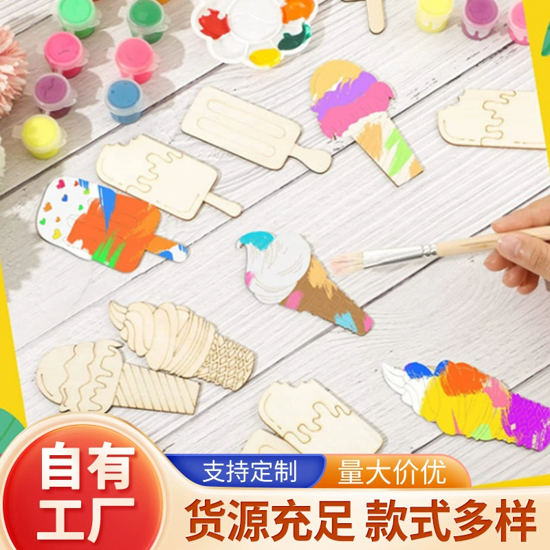 В наличии трансграничные Детские граффити пустая деревянная стружка летняя тематическая вечеринка украшение мороженое эскимо деревянная подвеска