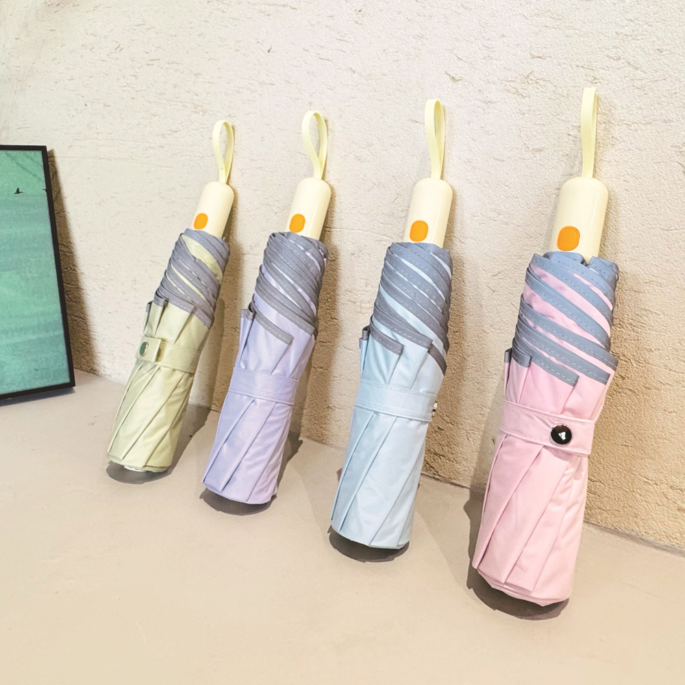 新款韩系圆角三折自动节节收防晒防紫外线彩胶太阳伞折叠晴雨伞