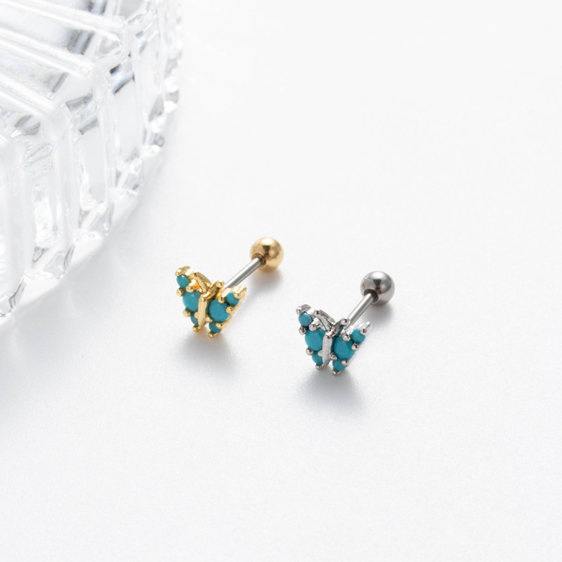 Moon, Crown, Butterfly Pattern Women'S Gender 1 Piece Copper Zircon Ear Cartilage Rings & Studs Moon Crown Butterfly Waterproof Non Tarnish Surgical Steel Women'S