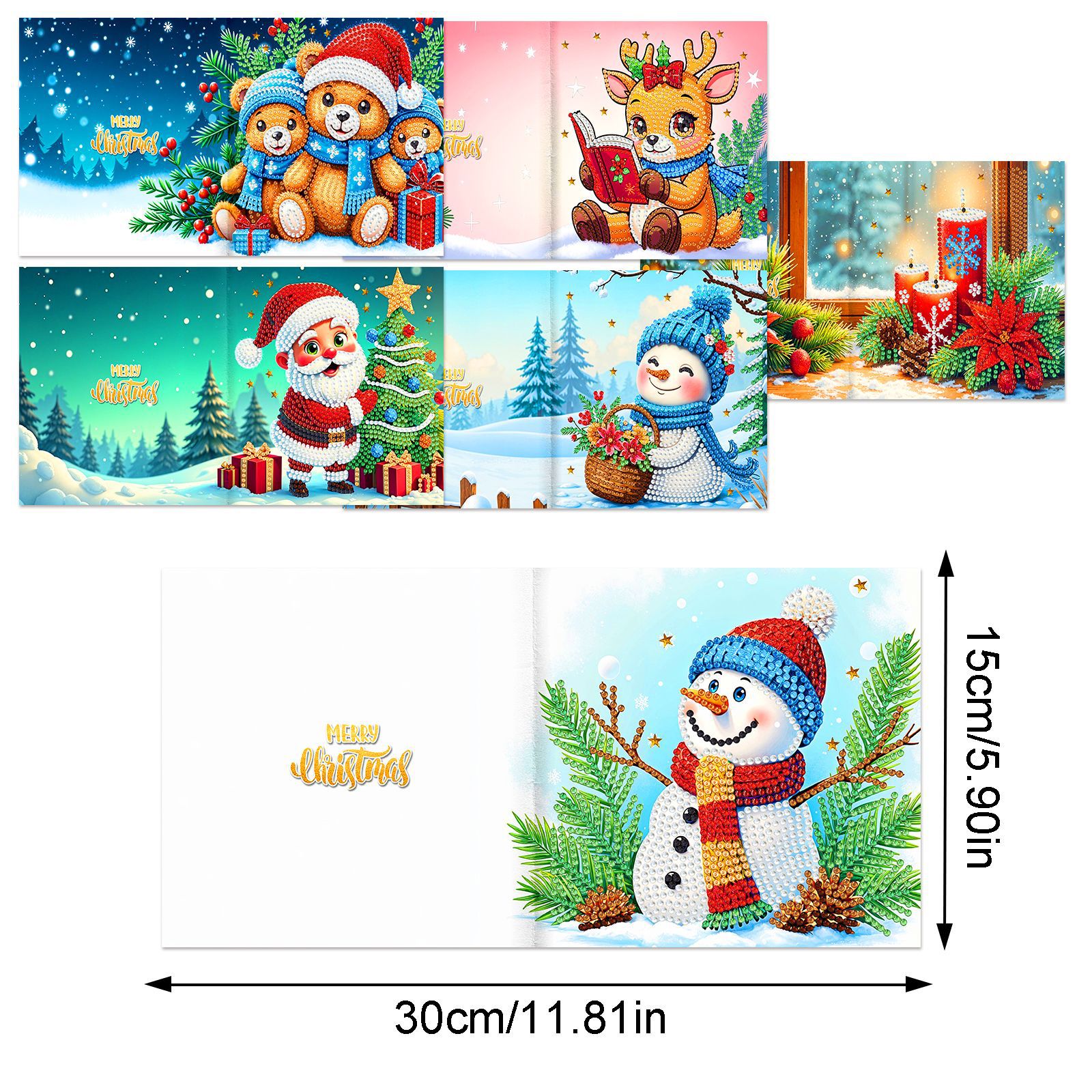 Explosiones transfronterizas de Navidad multiserie de tarjetas de felicitación puntuales hechas a mano 9 conjuntos de sobre de diamante 6 conjuntos de dibujos animados