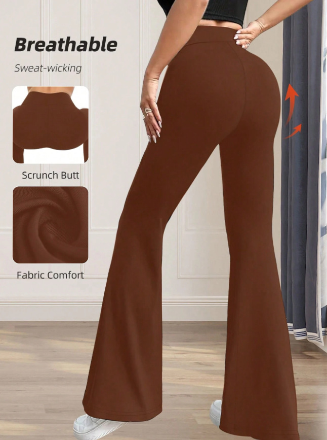High-Waisted Yoga Pants For Women – Stretchy Flared Leggings, Seamless Workout & Lounge Pants (Black/Grey/Caramel)​_ecoleips.com