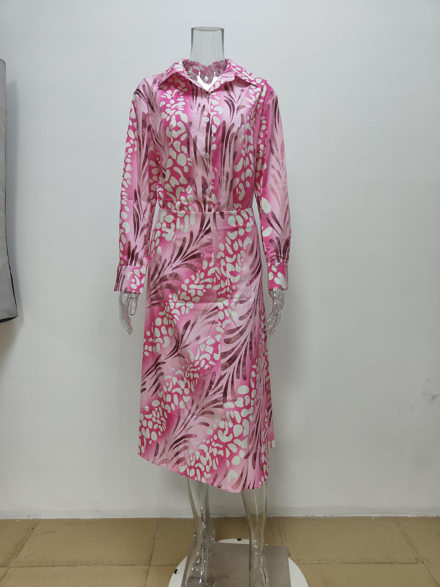Women's Clothing Spring Women's Fashionable Elegant Commuter Skirt Set Style High Waisted Printed Collared Top_ecoleips.com