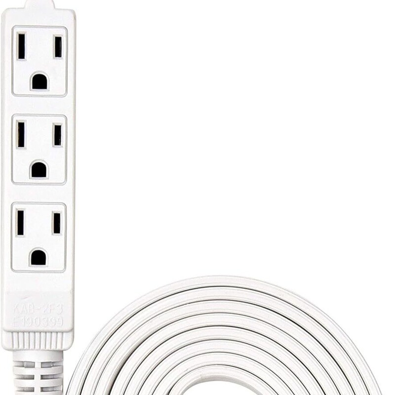 8-Foot Heavy-Duty Extension Cord/Power Cord, with 3 Additional Outlets, 3-Prong Grounding, Angled Flat Plug 16/3, Spt3
