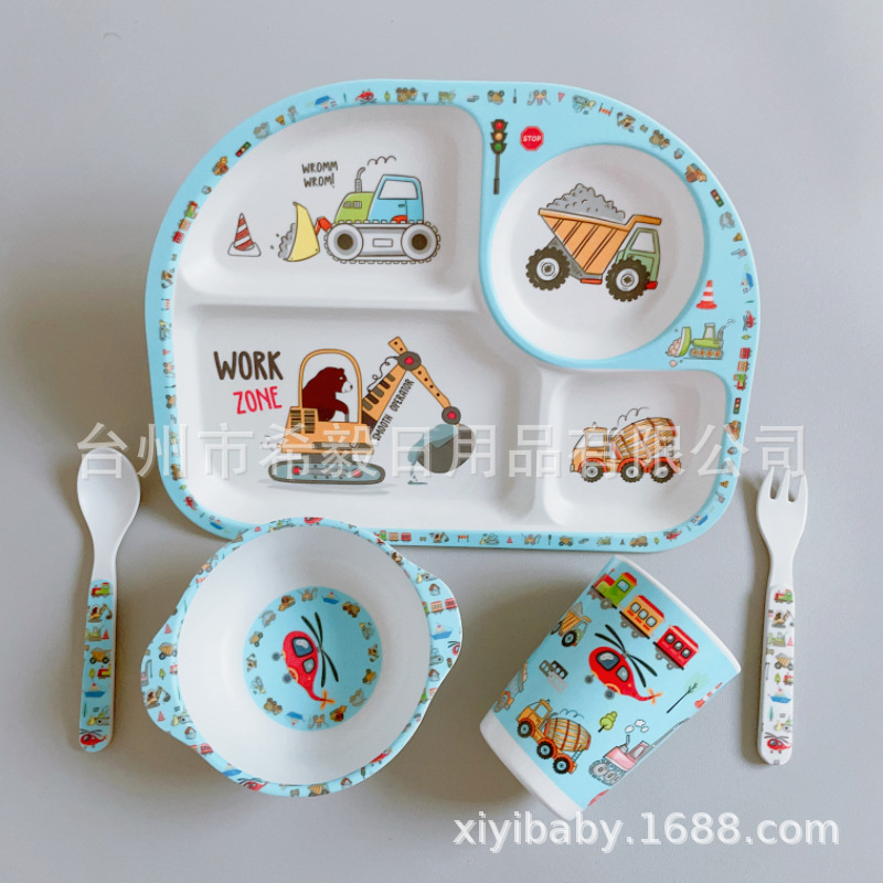 Juego de vajilla infantil creativo de fibra de bambú, juego de cinco piezas con plato dividido para alimentos complementarios, tazón de dibujos animados para bebés de jardín de infantes, venta al por mayor. image 64
