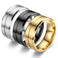 Daihao Cross-border Handmade Jewelry 8MM Width Center Groove Sanding Men's Stainless Steel Ring European and American Popular Accessory