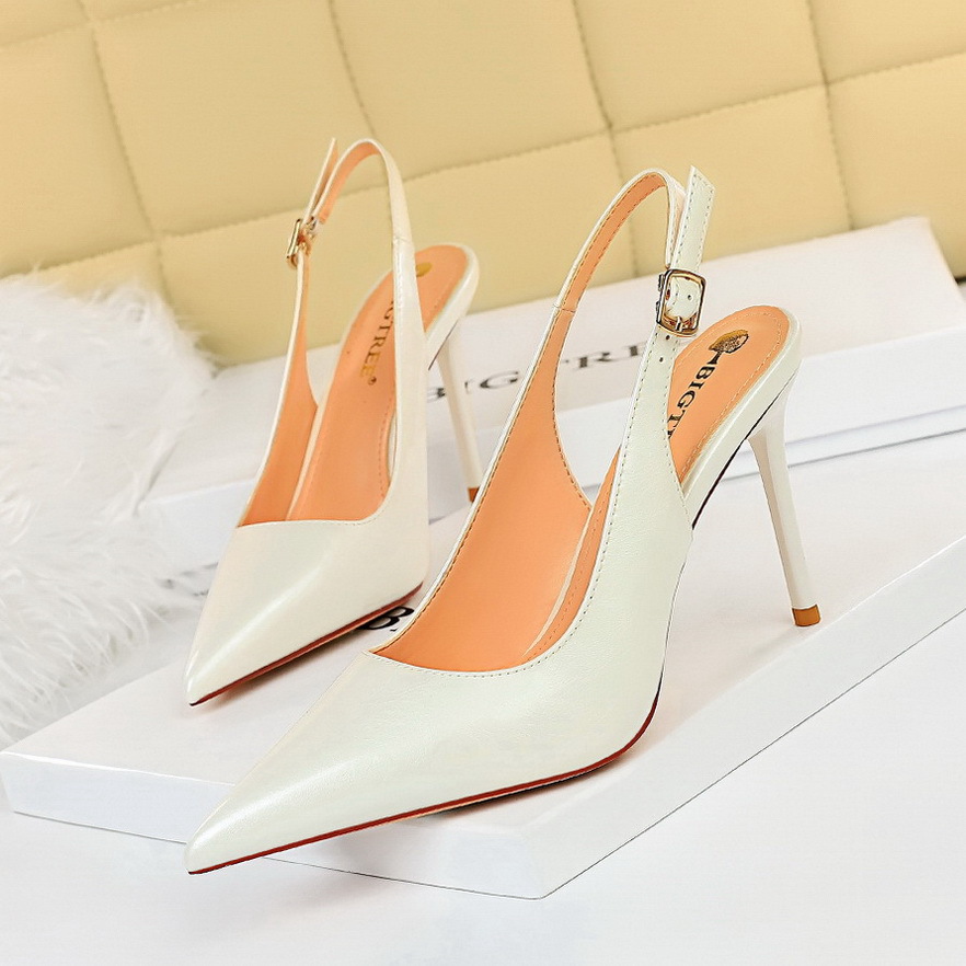 Big Tree Simple Super High Heel Shallow Mouth Pointed Back Trip Strap Hollow Slim Shoes