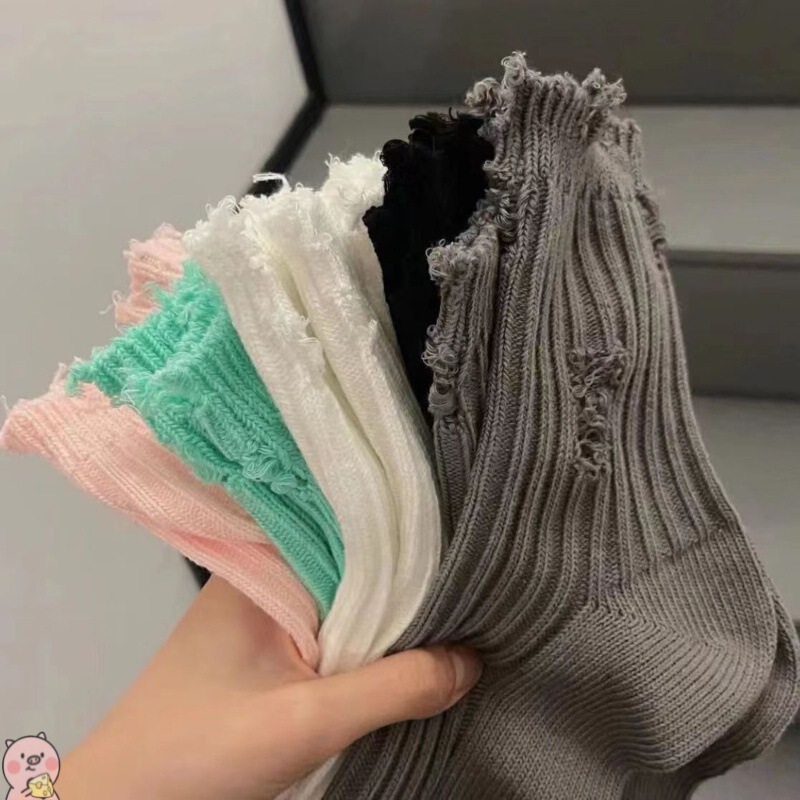 Retro Hole Internet Popular Pile Socks Couple Socks 2024 New Style Personalized Beggar Style Trendy Socks Sports Slippers Socks
