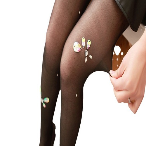 Sexy European and American Rhinestone-Embellished Flower Mesh Stockings—Cut-to-Size Pantyhose for a Breathable, Playful Look