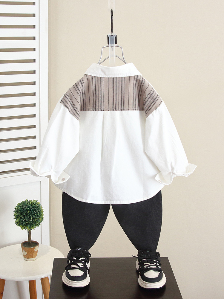 6266 Camisa de manga larga para niños Estilo de primavera y otoño 2024 Camisa de estilo occidental de otoño para niños nuevos Ropa de otoño para bebés