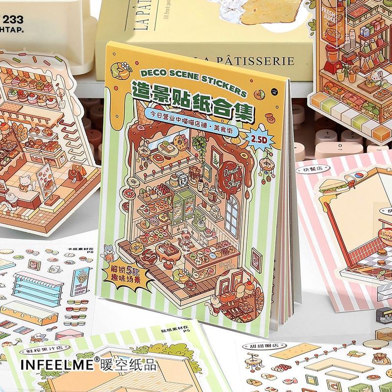 Infeel.Me 本日営業中 Meow Meow ショップ シリーズ 2.5D 風景ステッカー DIY キャビン シーン デコレーション|undefined