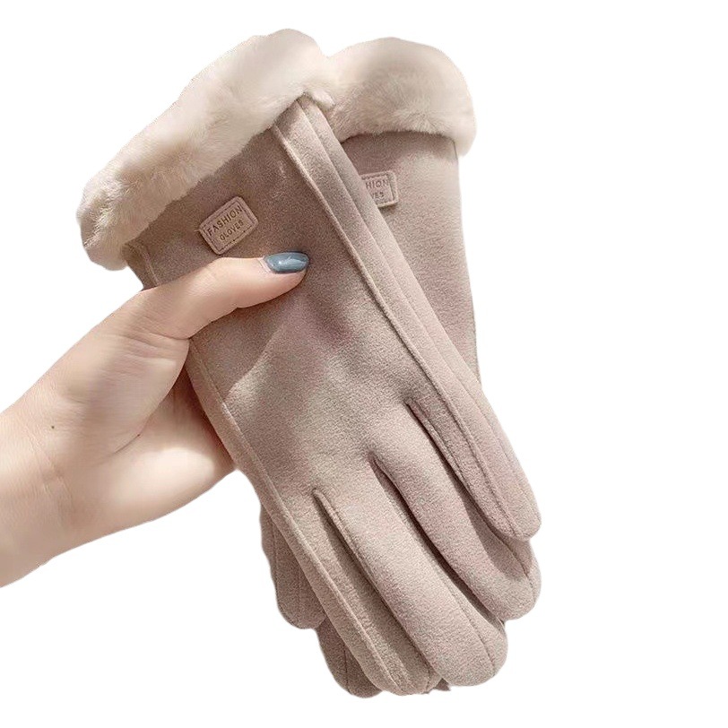 Invierno de las mujeres forrado de lana gruesa caliente ins lindo pantalla táctil de terciopelo Otoño e Invierno coche eléctrico a prueba de frío guantes de montar