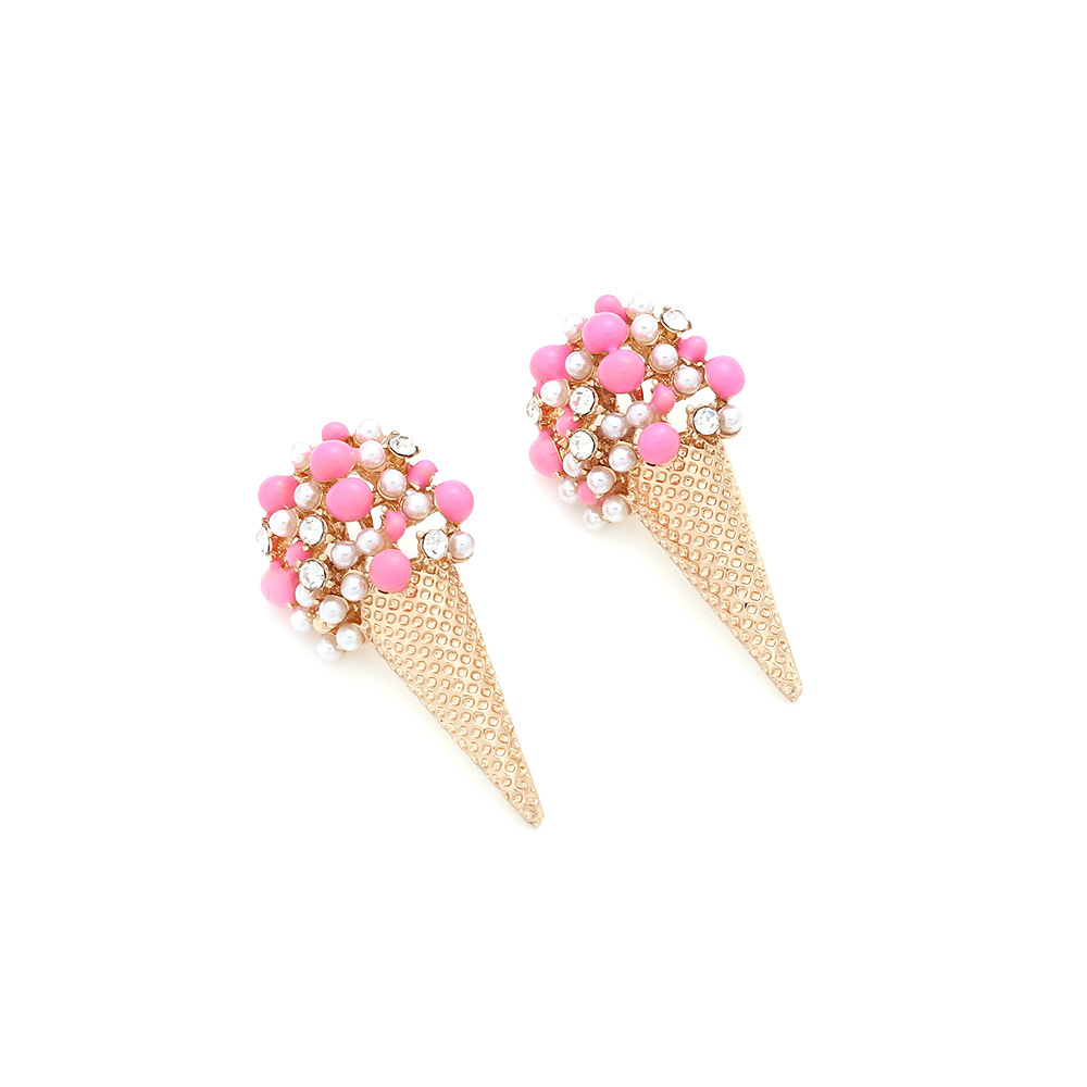 1 Pair Sweet Ice Cream Enamel Imitation Pearl Alloy Ear Studs display picture 5