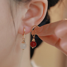 和田玉耳环气质小众设计金丝白玉红玛瑙新中式高级耳饰女ins