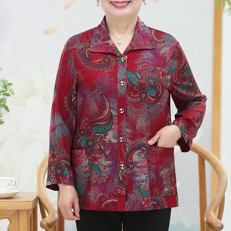 Summer Clothing for the Elderly, Women's Shirts, Grandma's Long-Sleeved Summer Clothing, Thin Cardigans for the Elderly, Summer Loose Tops for the Elderly and Ladies