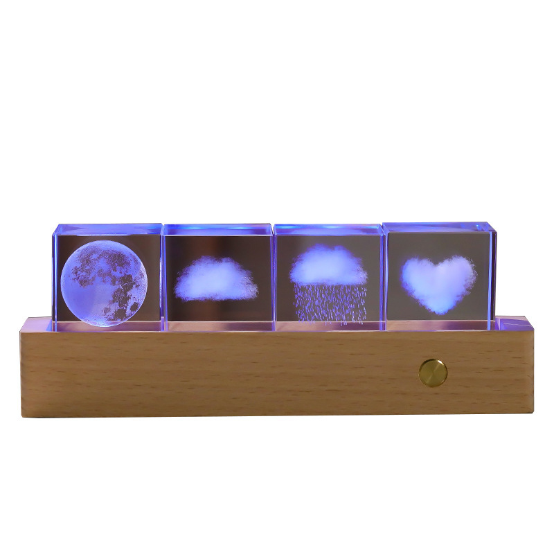 角型水晶置物小夜灯誕生日プレゼント3d内彫刻銀河太陽系創意デスクトップ水晶小夜灯|undefined