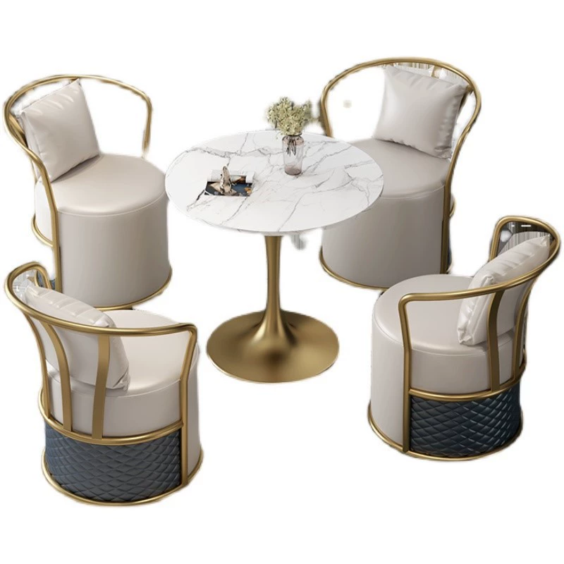 Round marble table and chair set, slate snow mountain white top, Ø60/70/80 × 75 cm, 3–4 seats