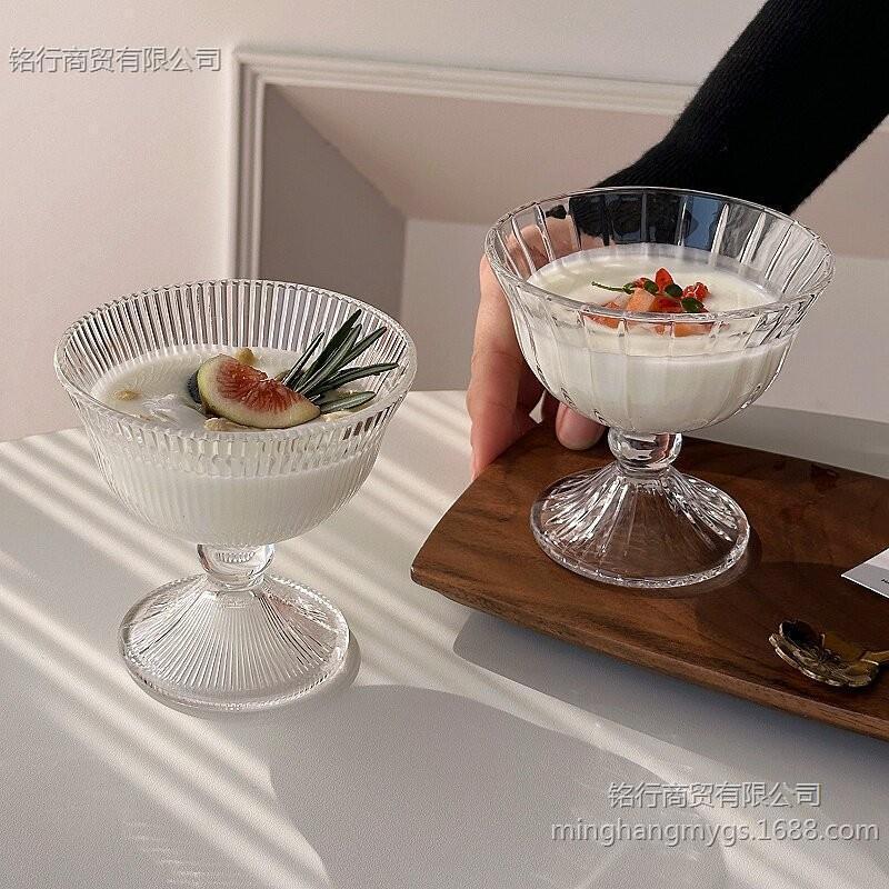 Ins-Style French Dessert Cup with Beads, High-End Short-Stemmed Glass Cup, High Aesthetic Value Ice Cream Pudding Bowl, Yogurt Bowl