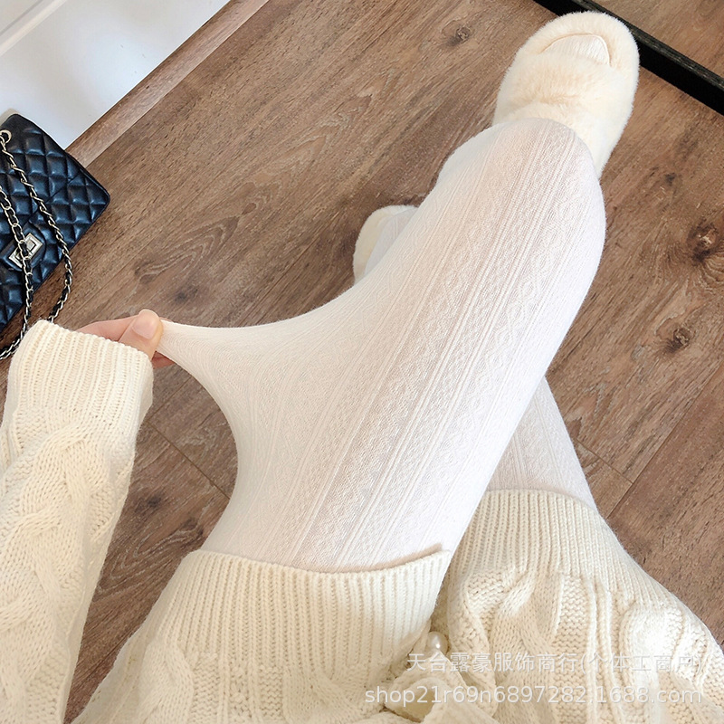 JK奶白色连裤袜女秋冬季加厚加绒保暖显瘦米色打底裤烟灰色踩脚袜