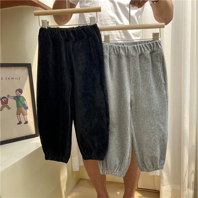 2024 Korean Autumn Children's Solid Color Light Core Plush for Boys and Girls Loose Feet Tights, Long Pants, Sports_voghion.com