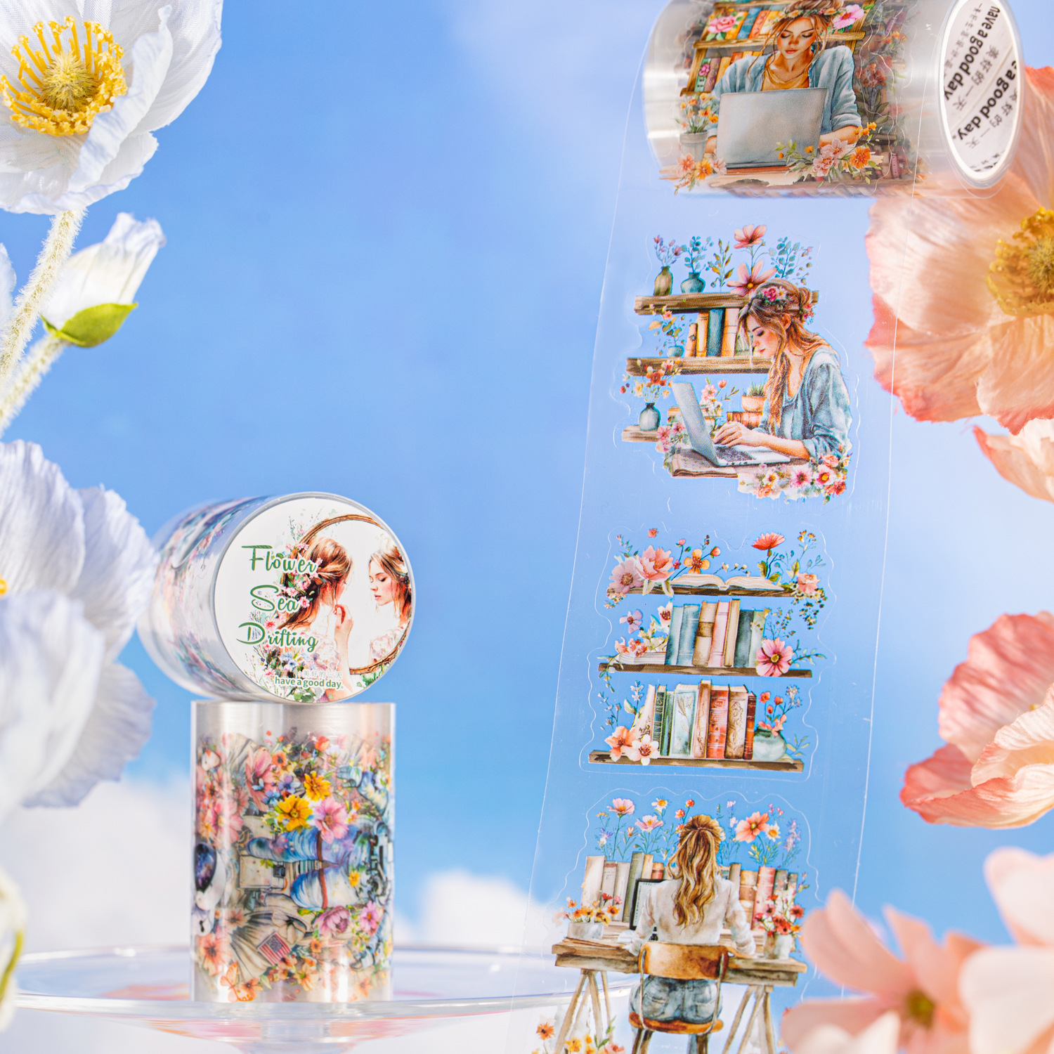 Un buen día PET floral tema cinta floral serie libre retro tela de mano decoración cinta material