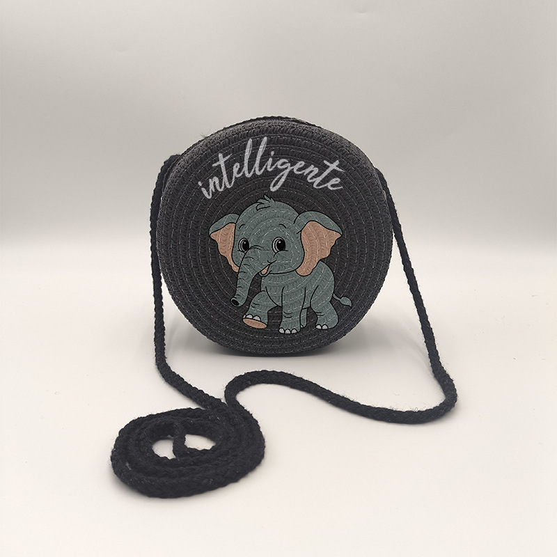 Bolso de teléfono móvil de mensajero tejido a mano negro transpirable lindo estampado elefante patrón HD monedero pequeño