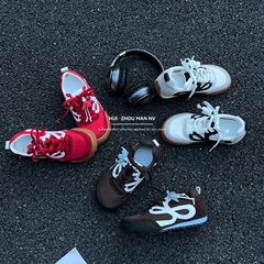 真皮复古厚底德训鞋女2025新款时髦百搭系带休闲运动鞋拼色阿甘鞋
