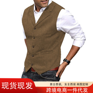 Cross-Border Hot Selling Men's Vests, Fashionable British Retro Herringbone Vests, Casual Workwear, Slim Vests in Stock