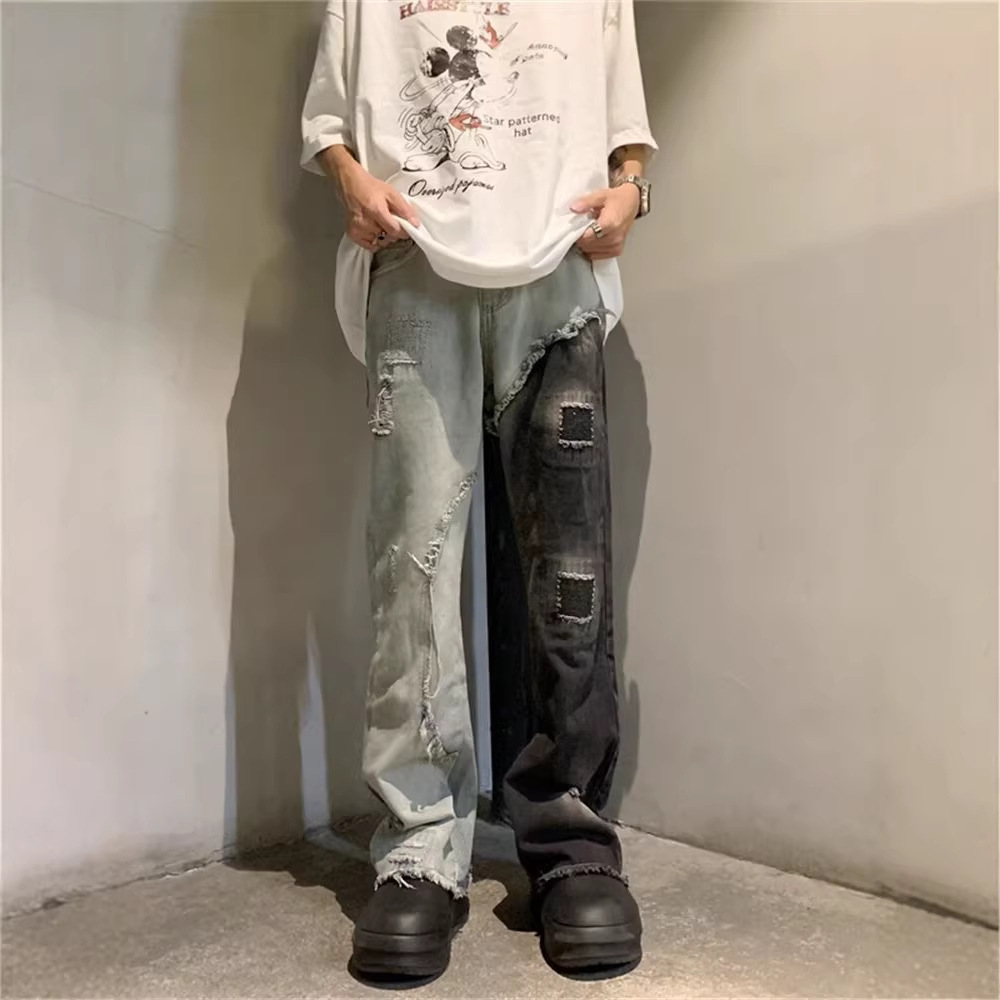 Men's Summer High-Waist Hip Hop Personality Letter Print Jeans Trendy Handsome Trousers New Style Streetwear_mkmklike.com