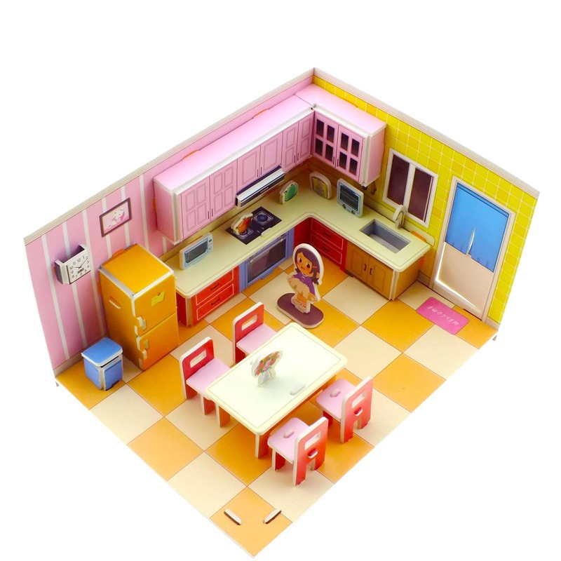 Tarjeta blanca 3D tridimensional de cuatro piezas de papel de rompecabezas de juguete escena chica serie regalo 3D rompecabezas niños juguete