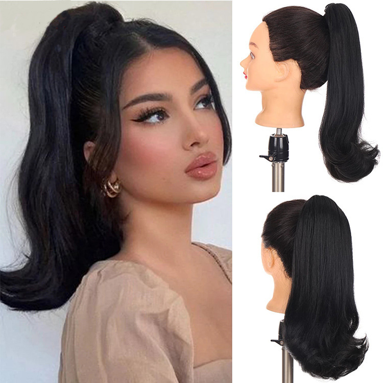Factory wholesale wig women 45cm long bottom up micro curl hair ponytail