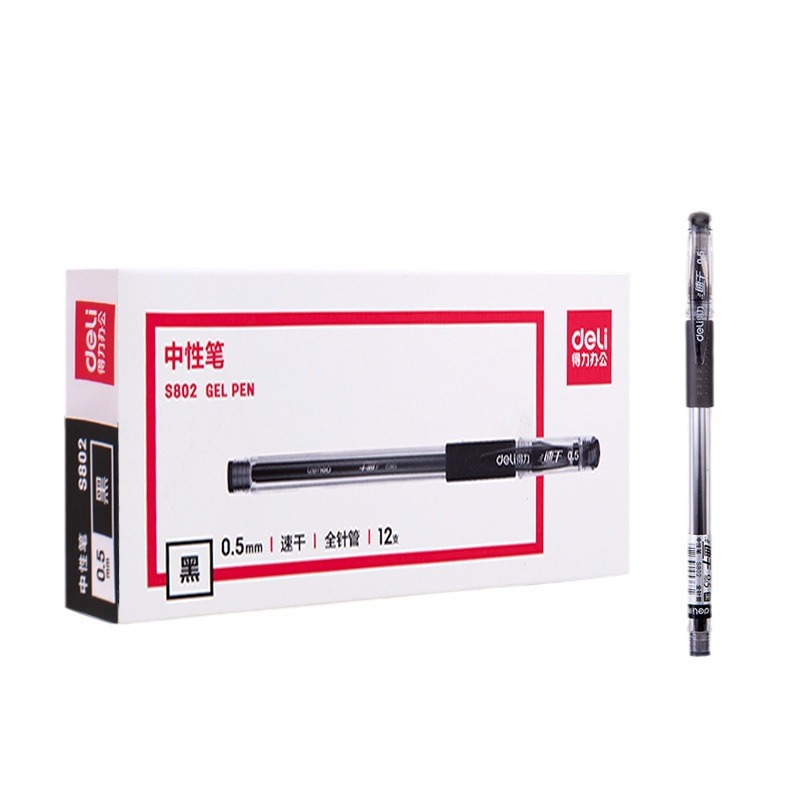 Deli s802 aguja completa neutral 0,5mm aguja completa recarga negro estudiante simple líquido recto de secado rápido image 5