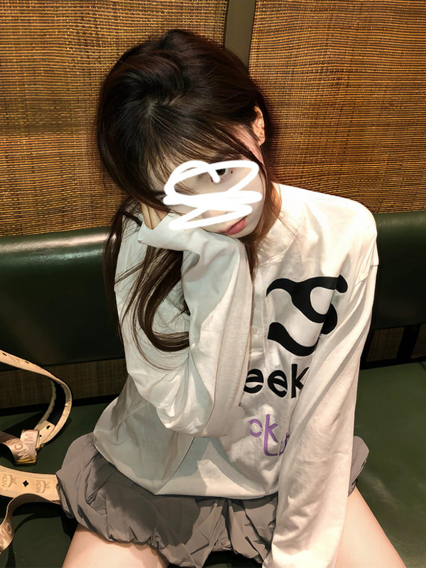 【雪花棉】美式复古亨利领白色长袖t恤女早秋宽松慵懒防晒罩衫上|undefined