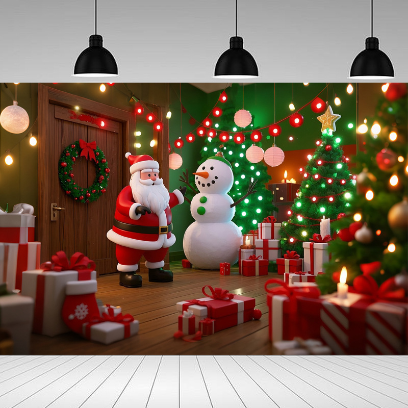 Nueva tela de fondo de Navidad 2025 La cortina de fondo de muñeco de nieve de madera marrón se utiliza para decorar pancartas navideñas navideñas